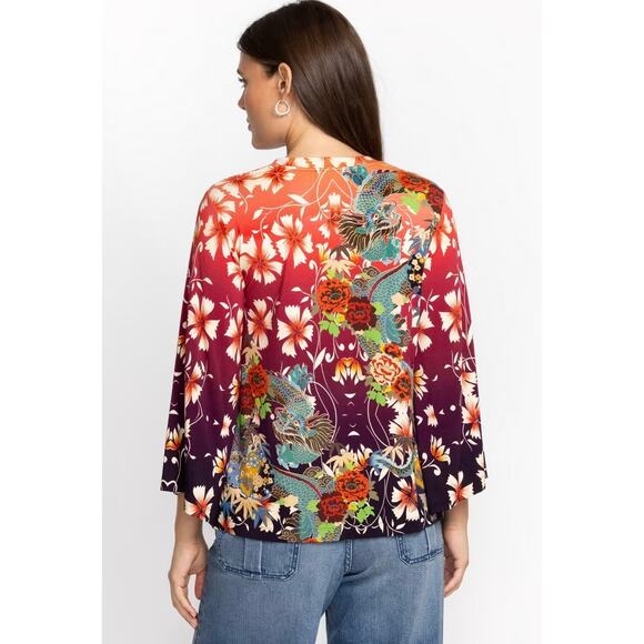 EUC Johnny Was Adalena Kimono Sleeve Tee Size XS Floral Dragon Print Stretch Top - Picture 7 of 12